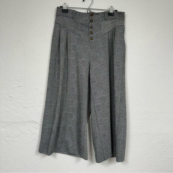 Maeve Anthropologie Grey Plaid Wide Leg Cropped High Rise Trouser Pants Womens L - Picture 1 of 12